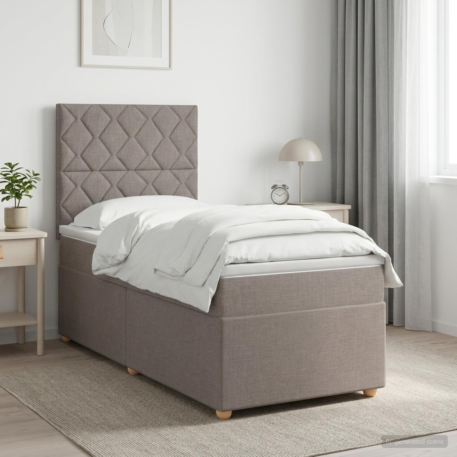 Boxmadras med topmadras Grbrun 100 x 200 cm Stof