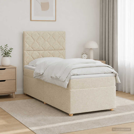 Boxmadras med topmadras Cremefarvet 90 x 200 cm Stof