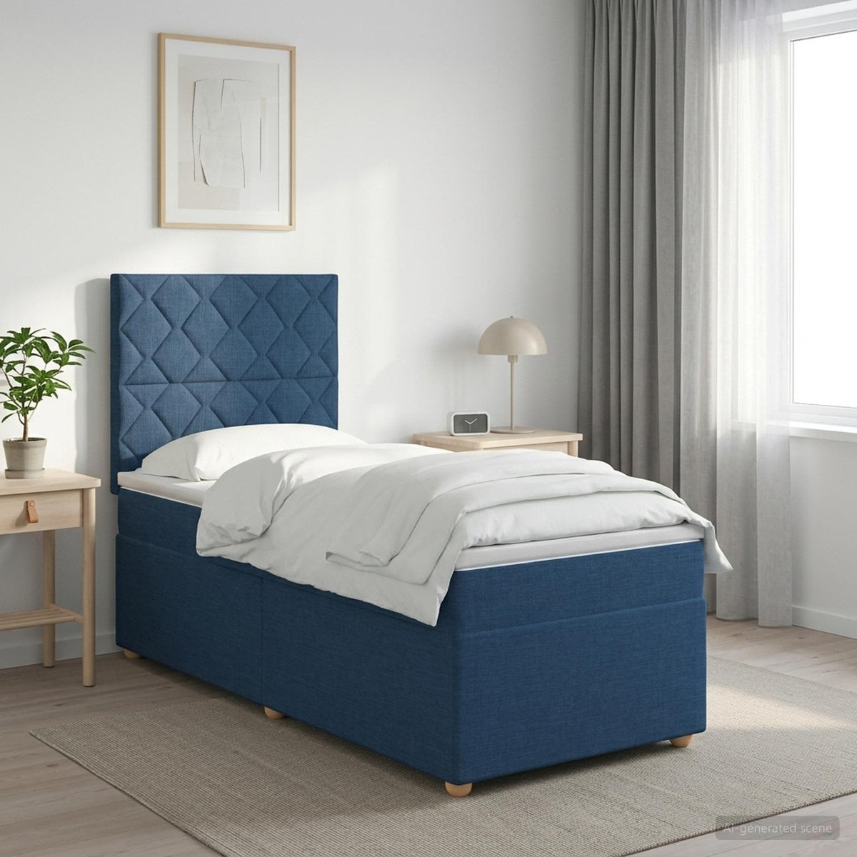 Boxmadras med topmadras med hovedgrde Bl 100 x 200 cm Stof