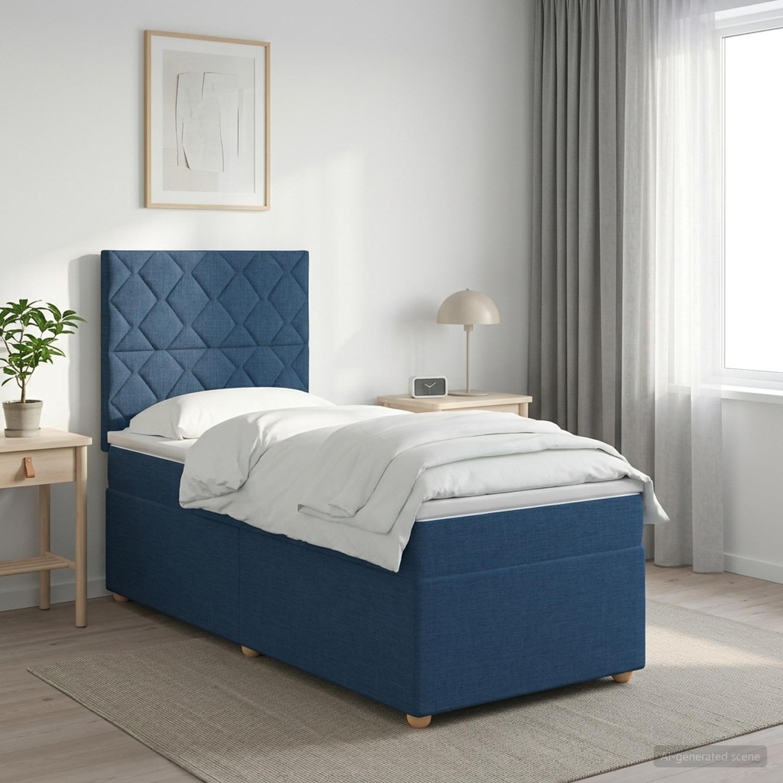 Boxmadras med topmadras med hovedgrde Bl 80 x 200 cm Stof