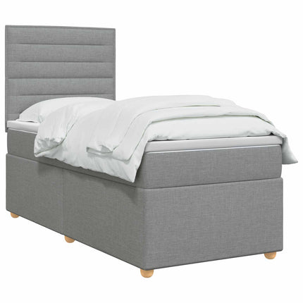 Boxmadras med topmadras med hovedgærde Lysegrå 90 x 200 cm Stof
