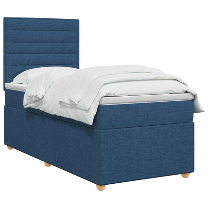 Boxmadras med topmadras med hovedgærde Blå 90 x 200 cm Stof