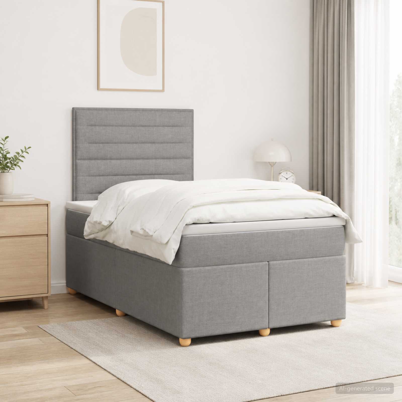 Boxmadras med topmadras Lysegr 120 x 200 cm Stof