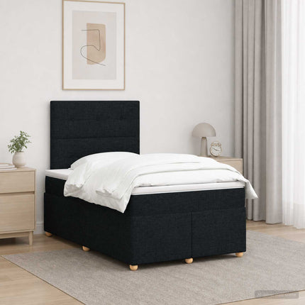 Boxmadras med topmadras med hovedgærde Sort 120 x 200 cm Stof