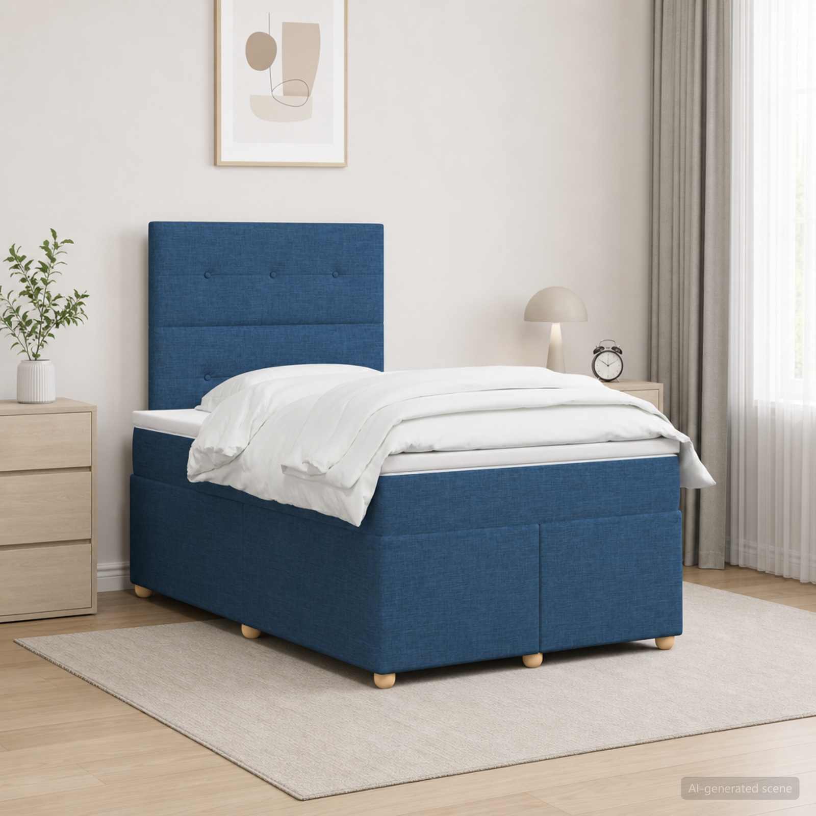 Boxmadras med topmadras med hovedgrde Bl 120 x 200 cm Stof