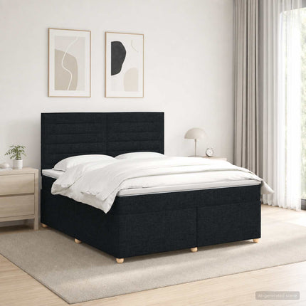 Boxmadras med topmadras med hovedgærde Sort 180 x 200 cm Stof