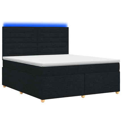 Boxmadras med topmadras med hovedgærde Sort 180 x 200 cm Stof
