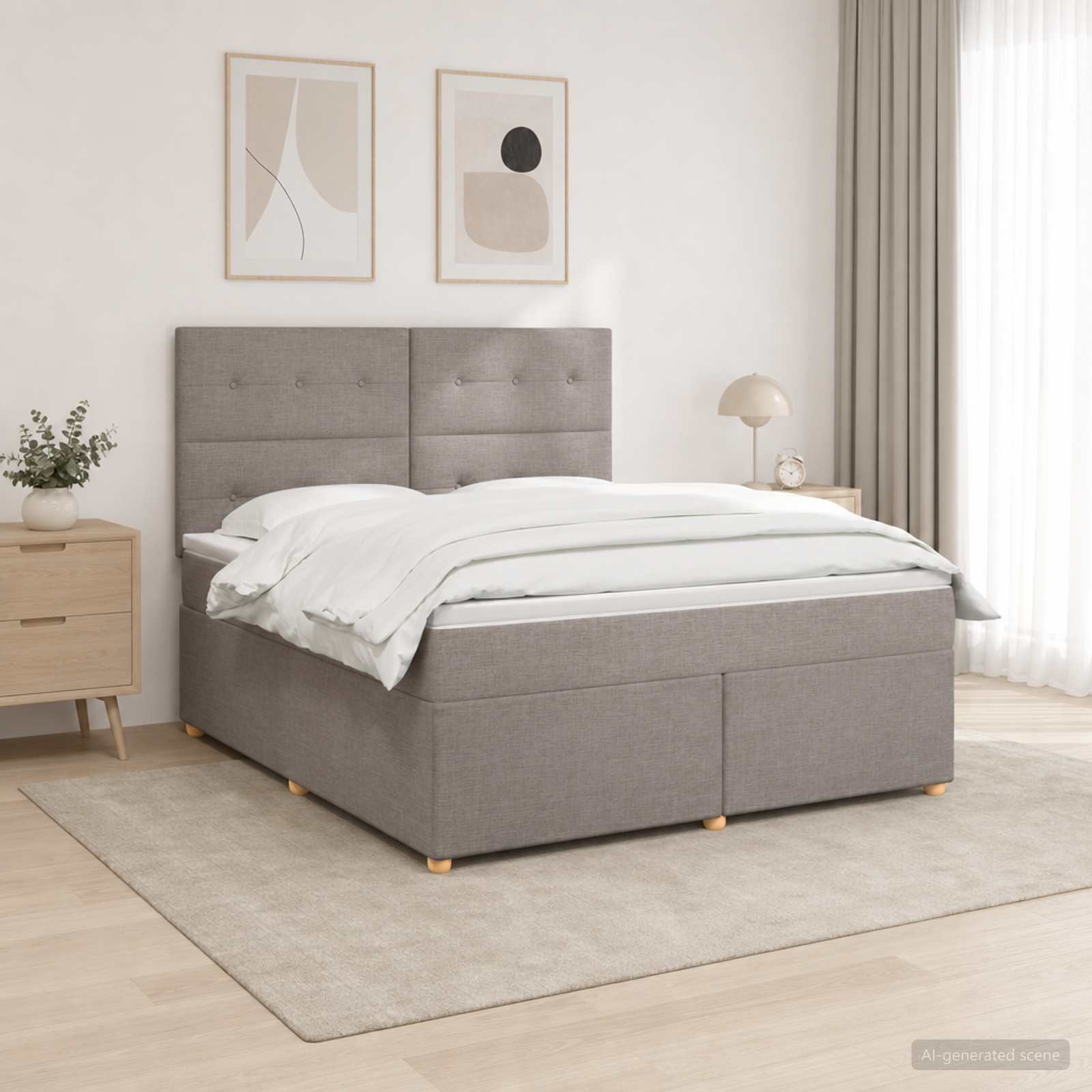 Boxspring seng med madras og topmadras 180 x 200 cm gråbrun stof