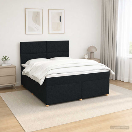 Boxmadras med topmadras med hovedgærde Sort 180 x 200 cm Stof