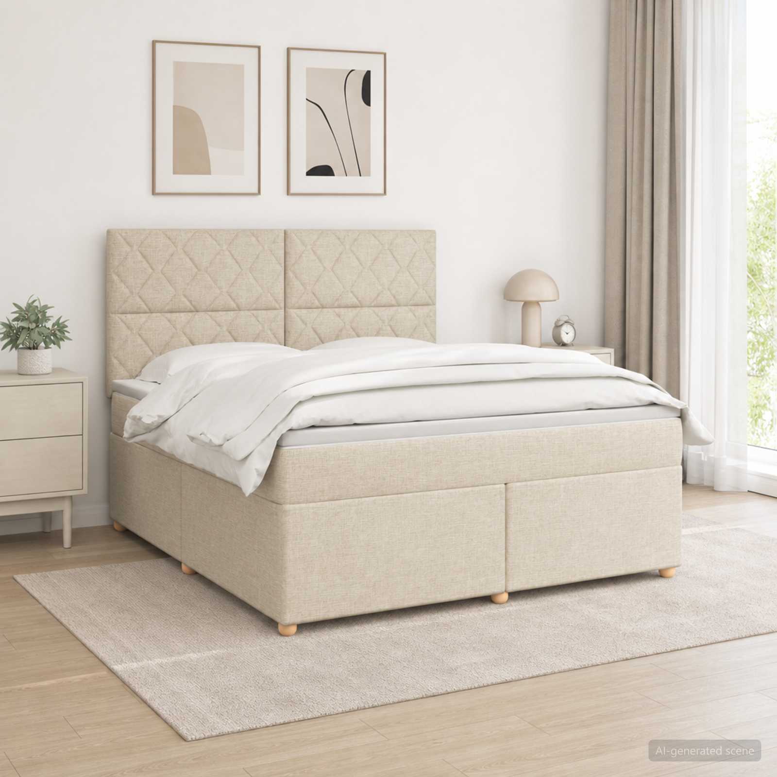 Boxmadras med topmadras Cremefarvet 160 x 200 cm Stof