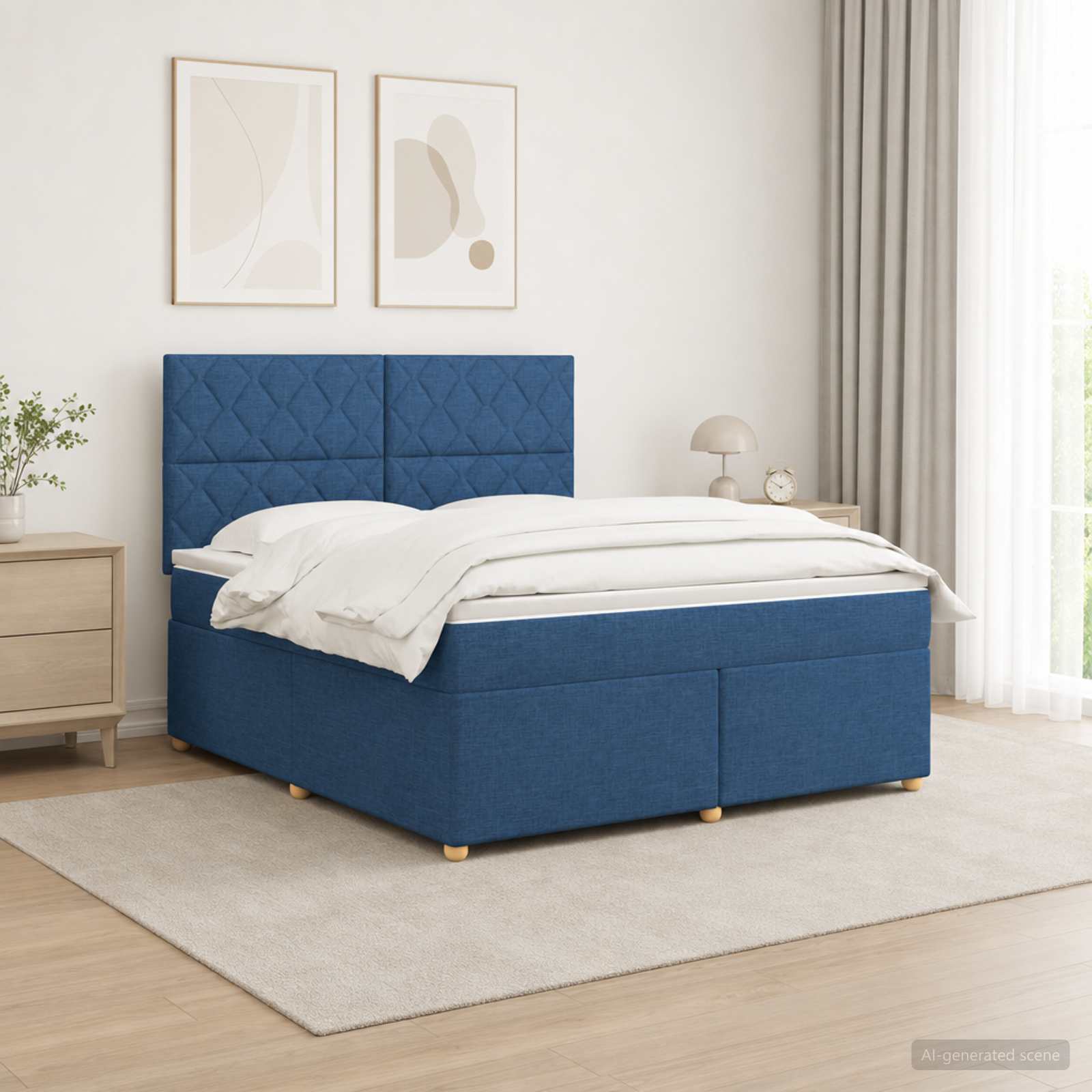 Boxmadras med topmadras med hovedgrde Bl 160 x 200 cm Stof
