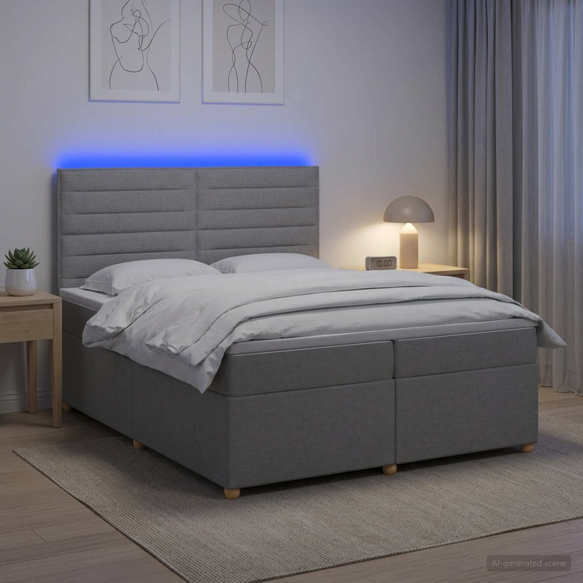 Boxmadras med topmadras Lysegr 200 x 200 cm Stof