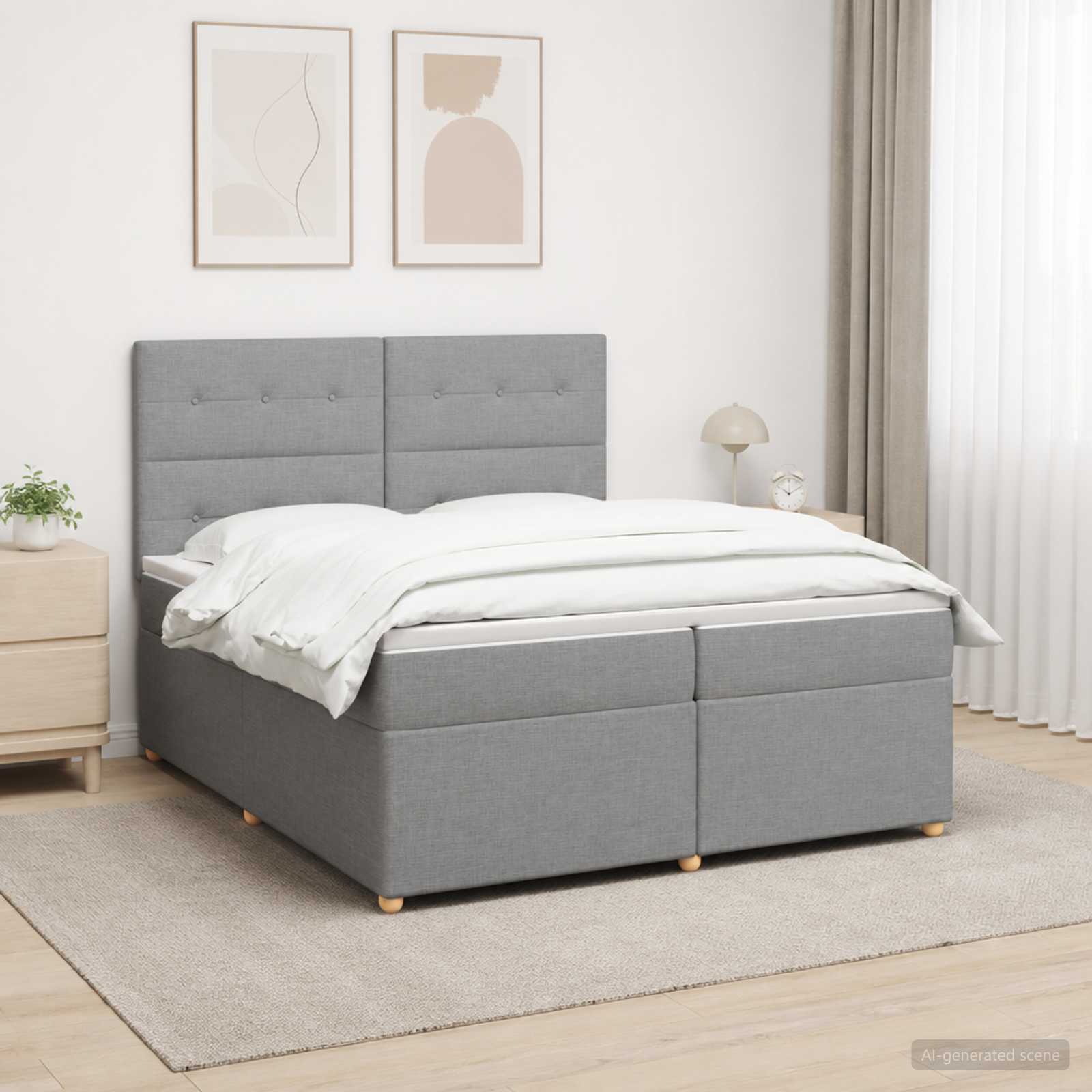 Boxmadras med topmadras Lysegr 200 x 200 cm Stof