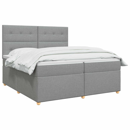 Boxmadras med topmadras Lysegrå 200 x 200 cm Stof
