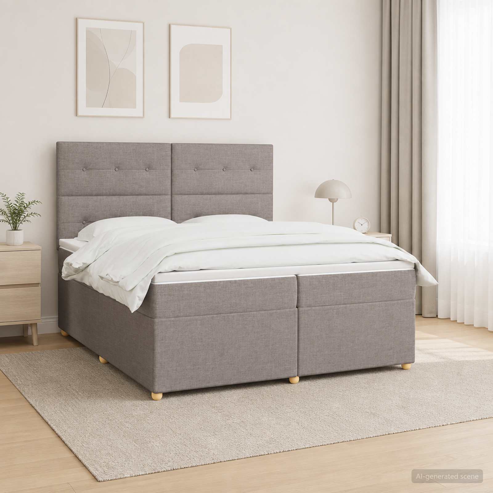 Boxmadras med topmadras Grbrun 200 x 200 cm Stof
