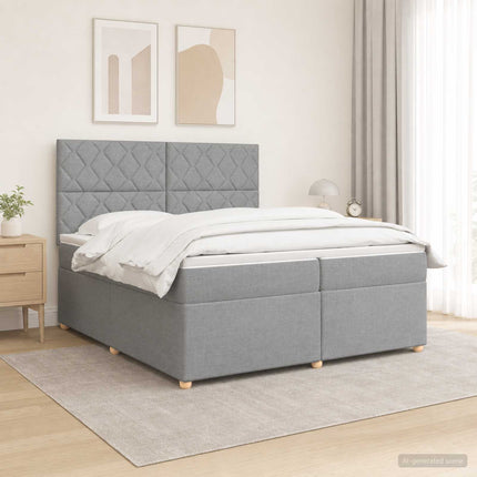 Boxmadras med topmadras Lysegrå 200 x 200 cm Stof