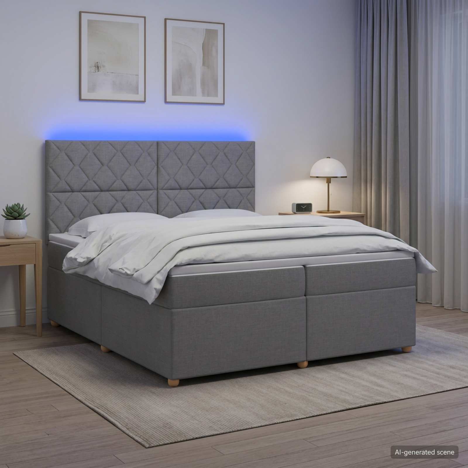 Boxmadras med topmadras Lysegr 200 x 200 cm Stof