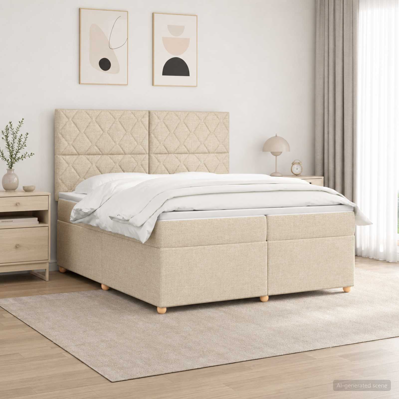 Boxmadras med topmadras Cremefarvet 200 x 200 cm Stof