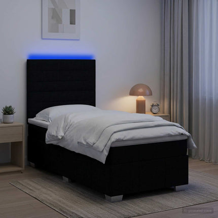 LED boksmadrasseng med madras Sort 100 x 200 cm Stof