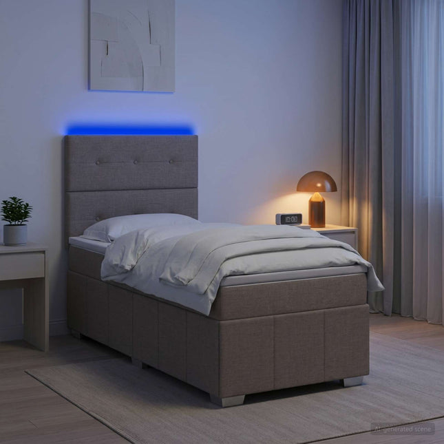 LED boksmadrasseng med madras Gråbrun 100 x 200 cm Stof