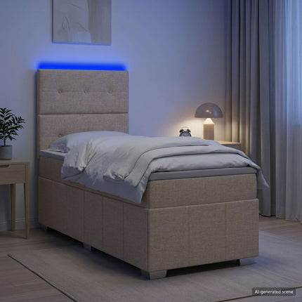 LED boksmadrasseng med madras Cremefarvet 100 x 200 cm Stof
