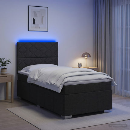 LED boksmadrasseng med madras Sort 80 x 200 cm Stof