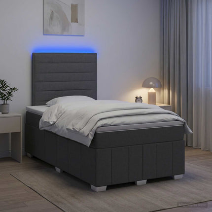 LED boksmadrasseng med madras Mørkegrå 120 x 190 cm Stof
