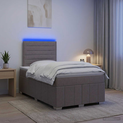 LED boksmadrasseng med madras Gråbrun 120 x 190 cm Stof