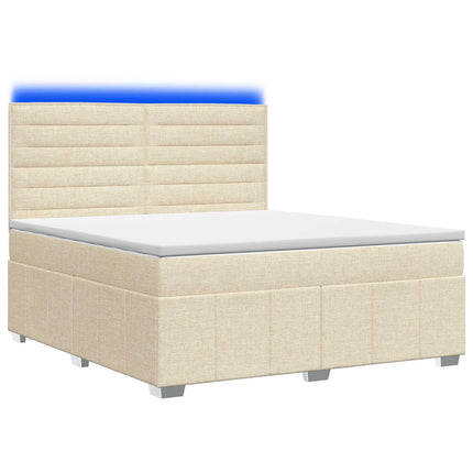 LED boksmadrasseng med madras Cremefarvet 140 x 190 cm Stof