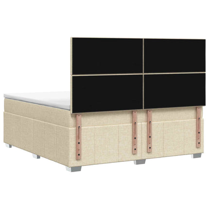 LED boksmadrasseng med madras Cremefarvet 140 x 200 cm Stof