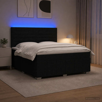 LED boksmadrasseng med madras Sort 160 x 200 cm Stof