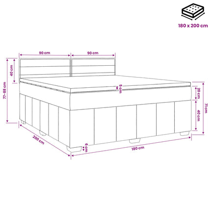 LED boksmadrasseng med madras Sort 180 x 200 cm Stof