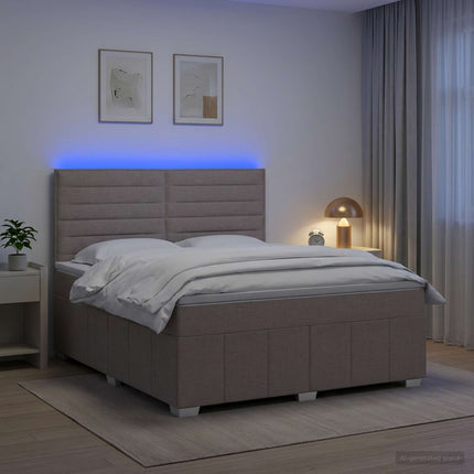 LED boksmadrasseng med madras Gråbrun 140 x 190 cm Stof