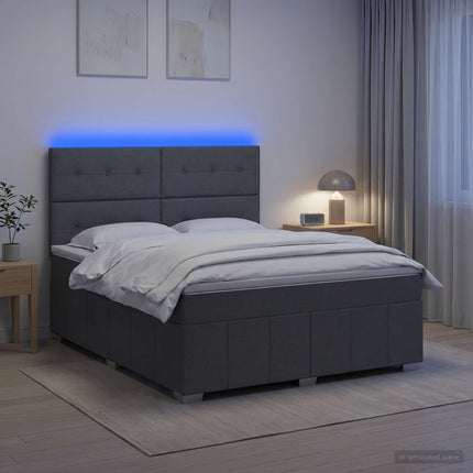LED boksmadrasseng med madras Mørkegrå 140 x 190 cm Stof