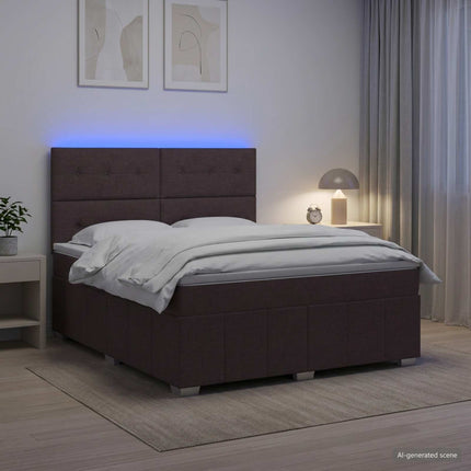 LED boksmadrasseng med madras Mørk Brun 160 x 200 cm Stof