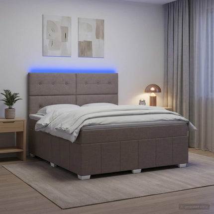LED boksmadrasseng med madras Gråbrun 140 x 200 cm Stof