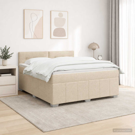 LED boksmadrasseng med madras Cremefarvet 140 x 190 cm Stof