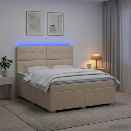 LED boksmadrasseng med madras Cremefarvet 140 x 200 cm Stof