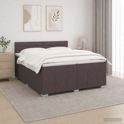LED boksmadrasseng med madras Mørk Brun 200 x 200 cm Stof