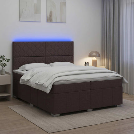LED boksmadrasseng med madras Mørk Brun 200 x 200 cm Stof