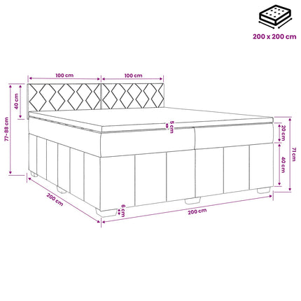 LED boksmadrasseng med madras Blå 200 x 200 cm Stof
