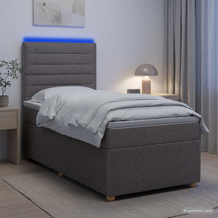 LED boksmadrasseng med madras Gråbrun 90 x 200 cm Stof