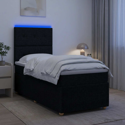 LED boksmadrasseng med madras Sort 90 x 190 cm Stof