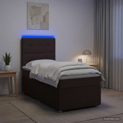 LED boksmadrasseng med madras Mørk Brun 90 x 200 cm Stof