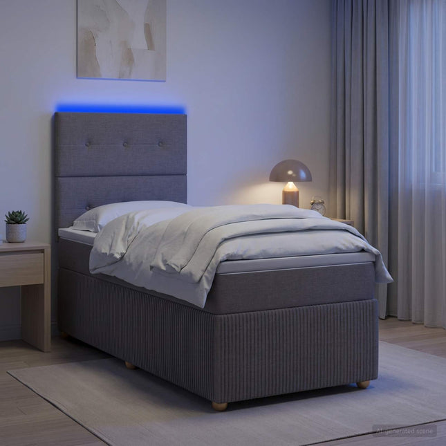 LED boksmadrasseng med madras Gråbrun 100 x 200 cm Stof