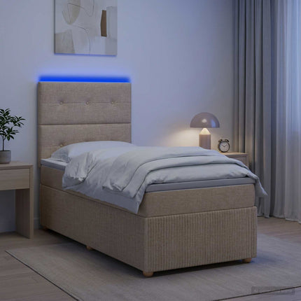 LED boksmadrasseng med madras Cremefarvet 90 x 200 cm Stof