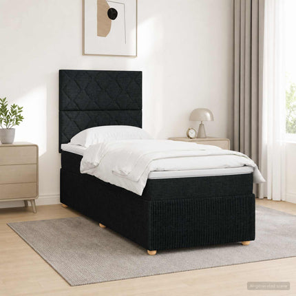 LED boksmadrasseng med madras Sort 100 x 200 cm Stof