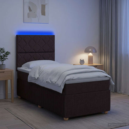 LED boksmadrasseng med madras Mørk Brun 100 x 200 cm Stof