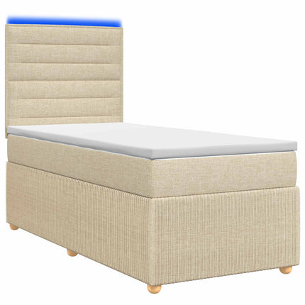 LED boksmadrasseng med madras Cremefarvet 90 x 190 cm Stof