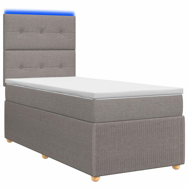 LED boksmadrasseng med madras Gråbrun 100 x 200 cm Stof